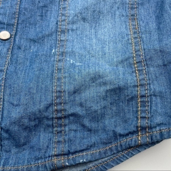 Vintage American Flag Denim Shirt S Womens Top Shirt Stars Stripes Patriotic - Picture 8 of 9